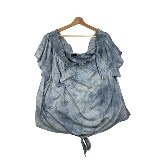 Lane Bryant Tops - Lane Bryant Off the Shoulder Tie Front Blouse size 26/28‎ Blue/Gray